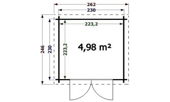 Plan au sol de l'abri de jardin moderne Alsace madriers 34mm toit plat 1 pan
