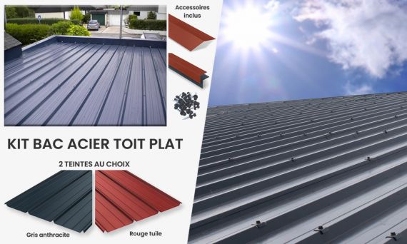 Toiture complète bac acier pour abri toit plat Chartres 34 appentis