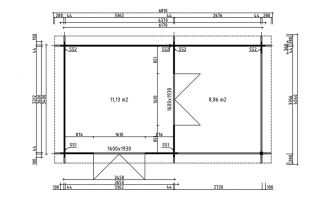Plan au sol Cabane de jardin toit plat avec terrasse couverte Bethune 44 mm