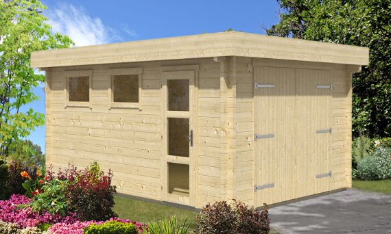 Garage bois en kit Australie madriers 44mm toit plat