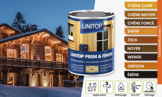 Lasure Linitop Prim&Finish bois intérieur et extérieur 5 litres