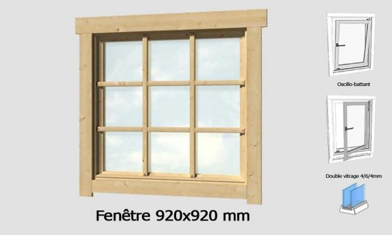 Fenêtre 920x920 mm pour abri de jardin madriers 44mm