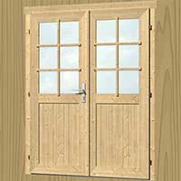 Double porte d'accès abri de jardin bois semi vitrée